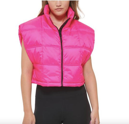 Calvin Klein Women's Pink Cropped Mock-Neck Zip-Up Vest M NEW $79.50  PF2V9604