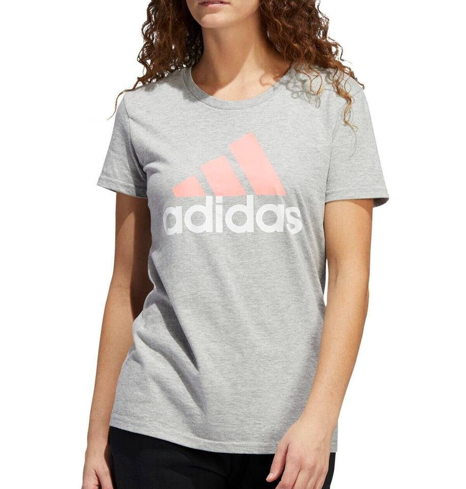 Adidas Women's Gray Heather Badge of Sport Logo Basic T-SHIRT XS NEW HI1147