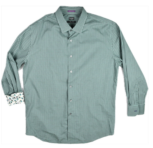 Paul Smith SHIRT Mens Check Green Multi Slim Cotton Size 17 - 43 MINT