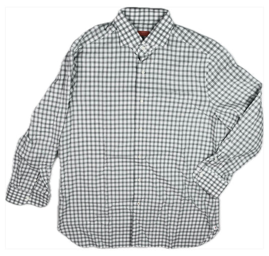 Isaia Napoli Mens Plaid Cotton Shirt Size 17.5 /44 New