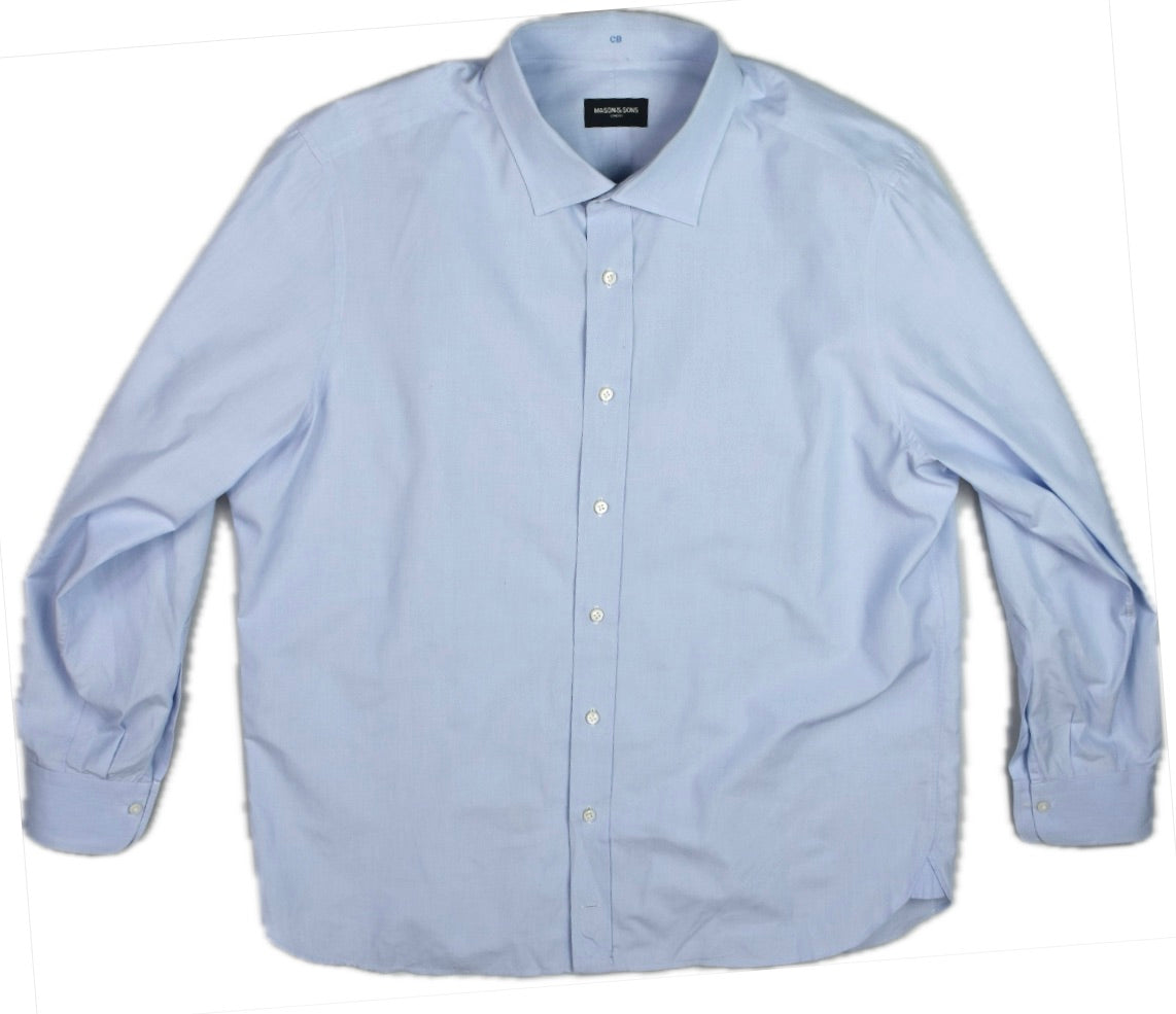 Mason & Son London Mens BESPOKE Solid Blue Cotton Shirt 17 Savile Row Quality