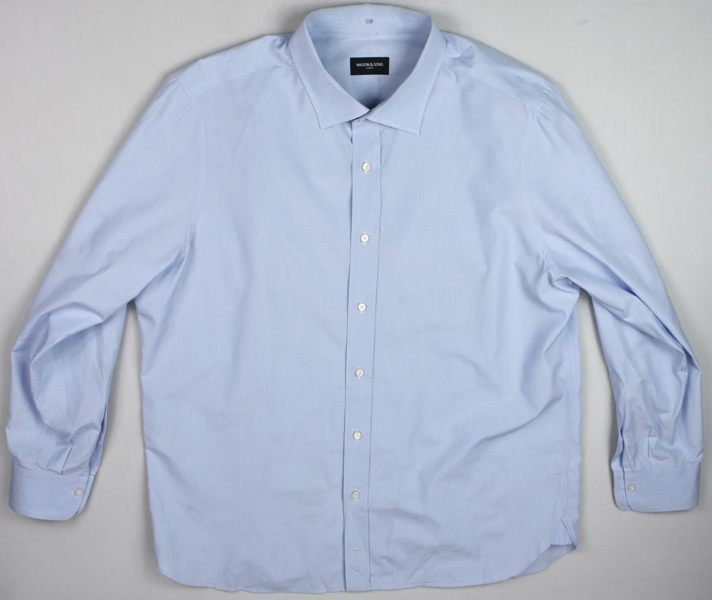 Mason & Son London Mens BESPOKE Solid Blue Cotton Shirt 17 Savile Row Quality