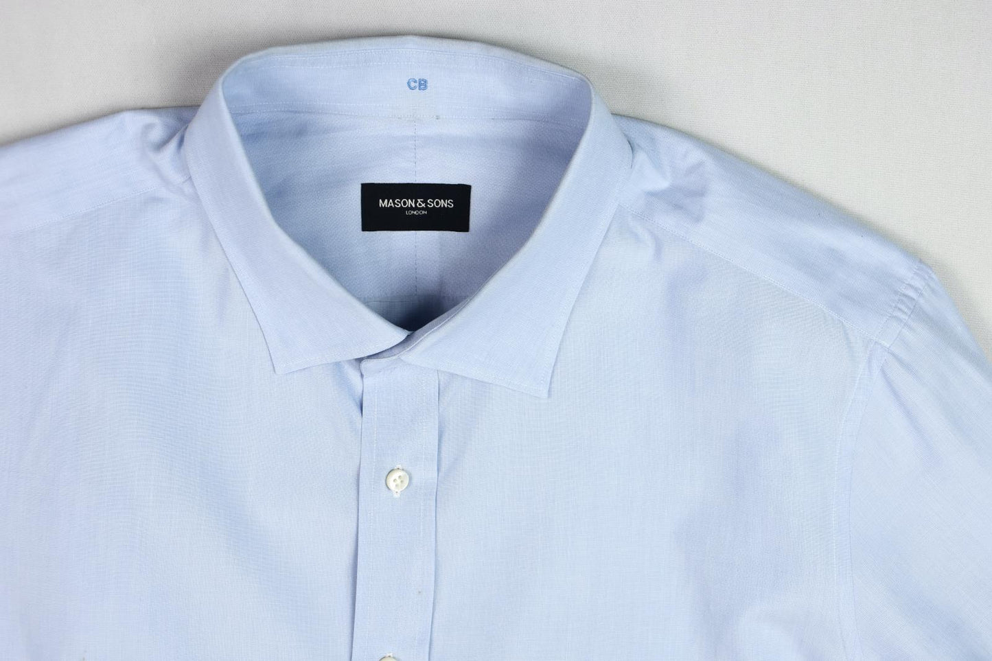 Mason & Son London Mens BESPOKE Solid Blue Cotton Shirt 17 Savile Row Quality