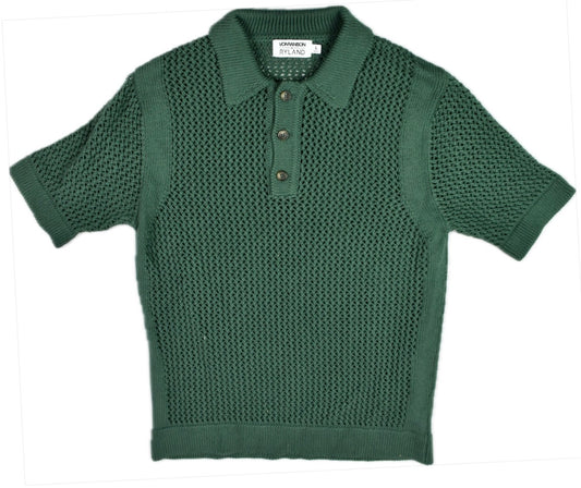 Teddy Vonranson Men's Green Open Knit Short Sleeve Cotton Polo Shirt L MINT $600