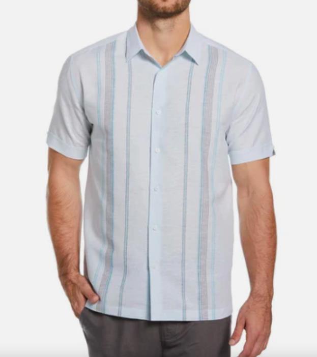 Cubavera Mens Linen Blend Blue LT Striped Button-Down Shirt S NEW $80 CUWFC026DS