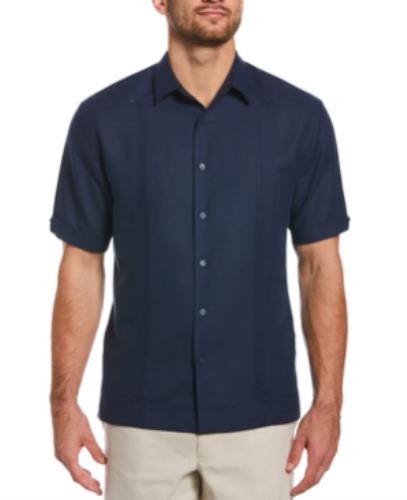 Cubavera Men's Textured Regular Fit Navy Linen Cotton Shirt M NEW $90