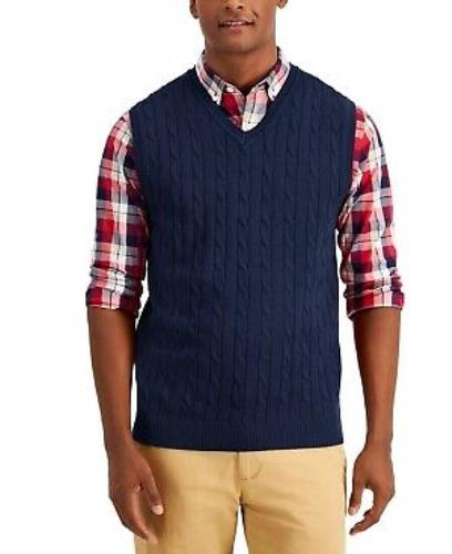 Club Room Men's Cable Knit Cotton Sweater Vest Navy XL NEW $49.50 100099693MN