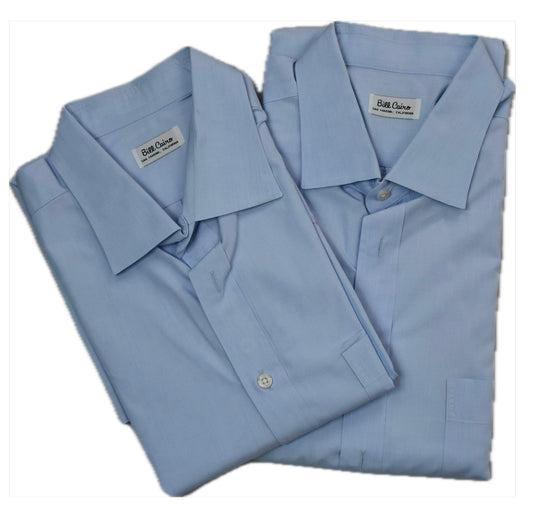 2 Bill Cairo BESPOKE CUSTOM Tailor Mens Blue Shirt 19 STITCHED INITIALS FRONT
