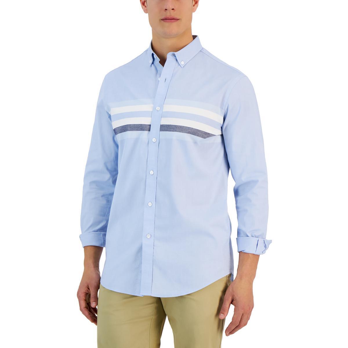 Club Room Mens Cotton Blend Striped Button-Down Shirt L NEW $55 100165891MN