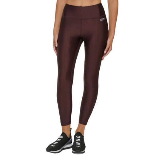 DKNY Sport High Waist 7/8 Burgundy Shine Yoga Stretch Leggings XL NEW DP2P2782