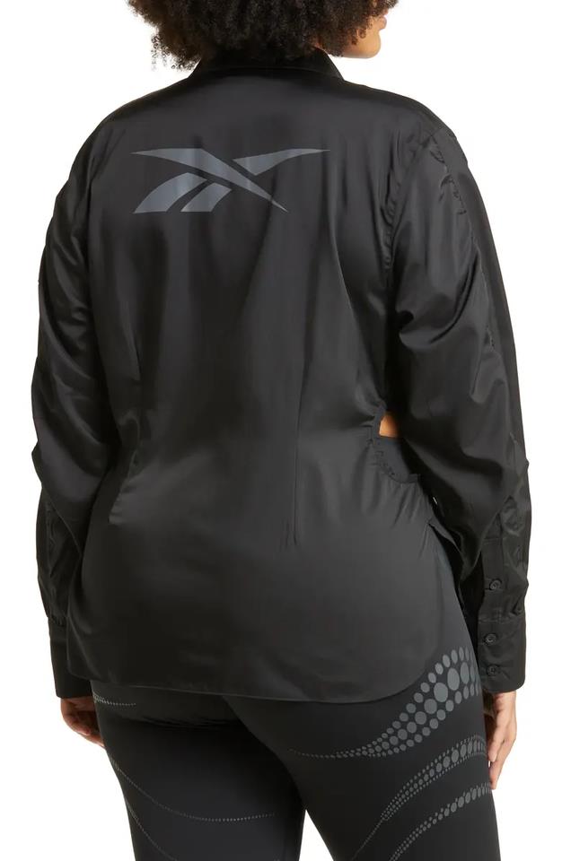 Reebok Womens Cardi B Ruched-Sleeve Active Shirt Black Size 1X NEW $65 HM9351