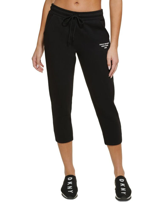 DKNY Women's Black Sport Cropped Logo Sweatpants Pants L NEW $60 DP1P2831