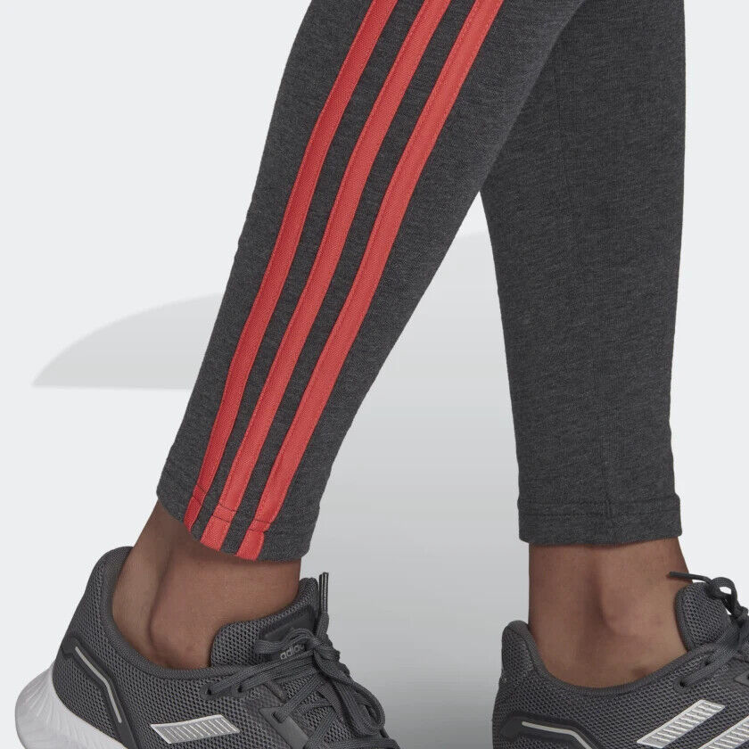 Adidas Womens Dark Grey Heather/Semi Turbo 3-Stripes Legging Pants XL $35 HD1831