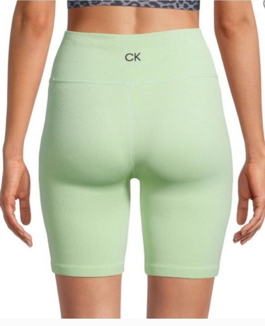 Calvin Klein Women's 7" High Rise Ribbed Bike Shorts Green XL NEW $50   DF2S8736