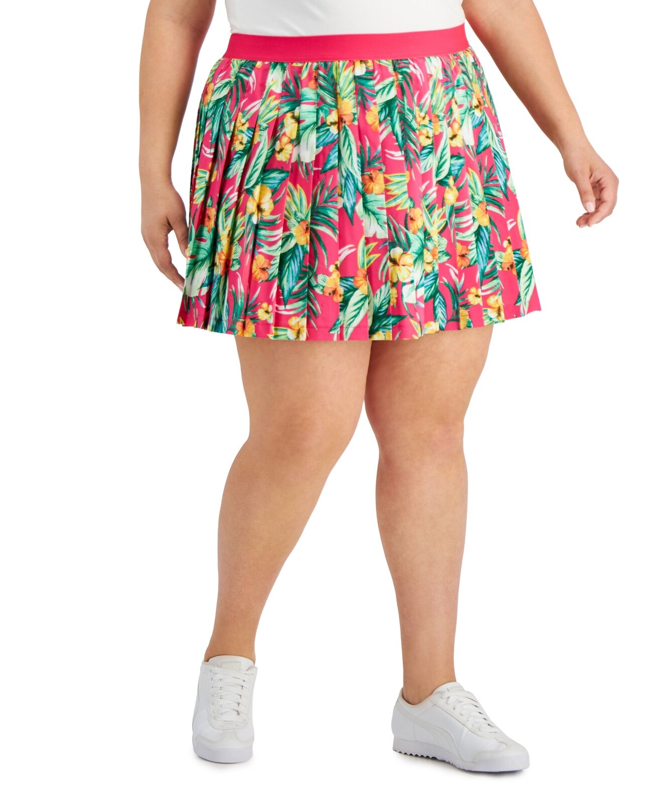 Ideology Plus Tropical Print Pleated Skort Fiery Pink 2X NEW $30 100147029WN