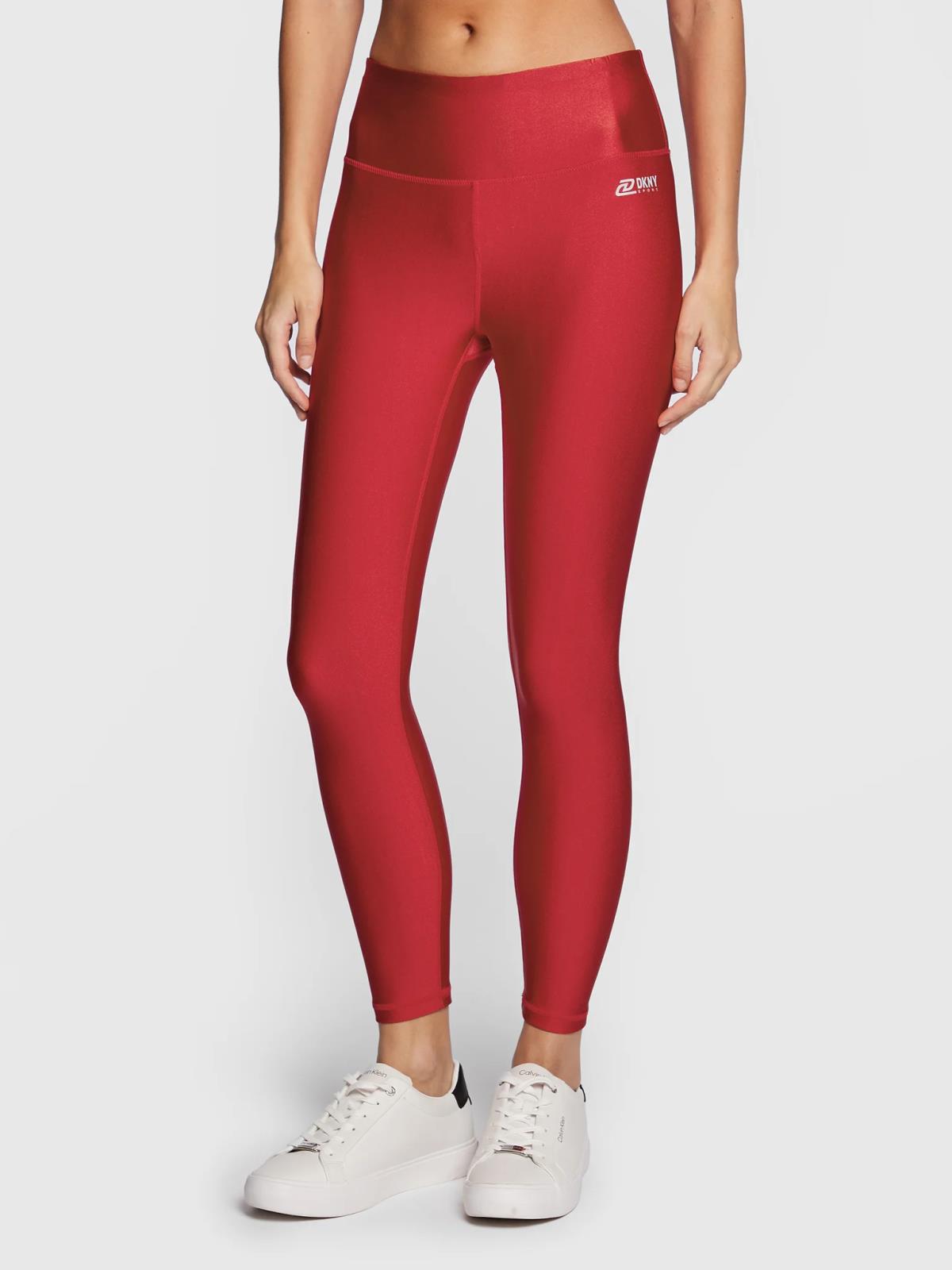 DKNY Sport High Waist 7/8 RED Shine Yoga Stretch Leggings L NEW DP2P2782