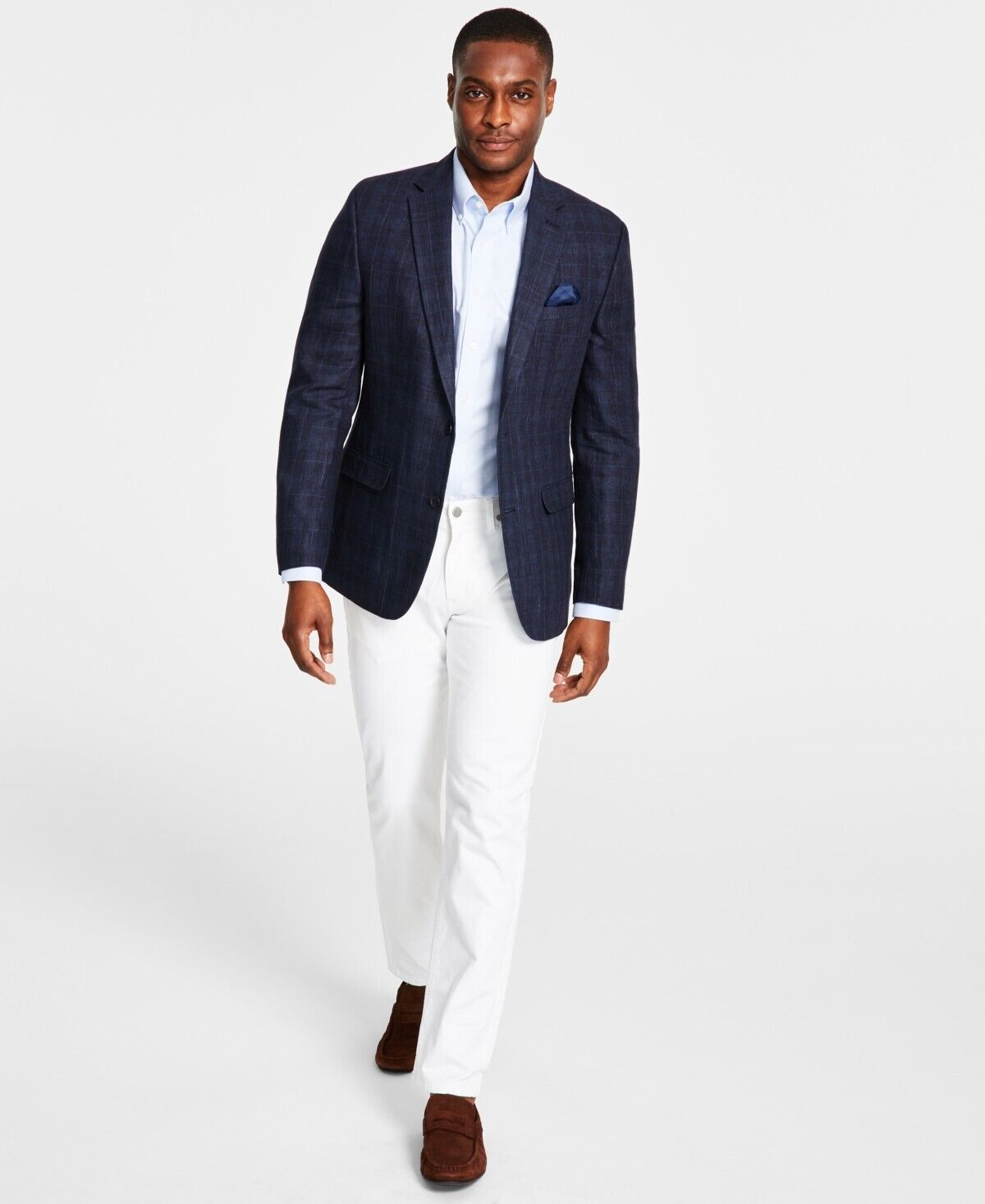 Bar III Mens Slim Navy Windowpane Linen Sport Coat 40 R NEW $295 TTAY1CVZ0030