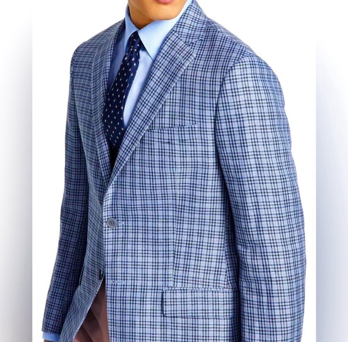 Ralph Lauren Mens Classic Fit Plaid Blue Linen Sport Coat 40 S NEW LSST14DX0598