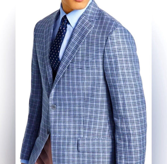 Ralph Lauren Mens Classic Fit Plaid Blue Linen Sport Coat 50 R NEW LSST14DX0598
