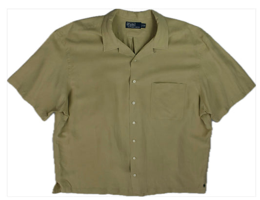 Polo Ralph Lauren Men's Khaki Camp Loop Collar Silk Linen Short Sleeve Shirt 2XB