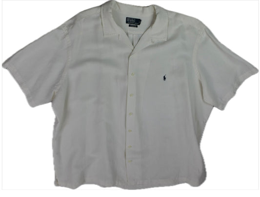 Polo Ralph Lauren Men's Ivory Camp Loop Collar Silk Linen Short Sleeve Shirt 3XB