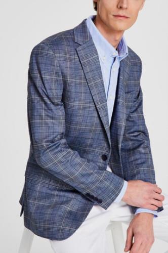 Bar III Men's Slim Blue Tan Plaid Sport Coat 46 L NEW $295 TTAY1CPZ0010