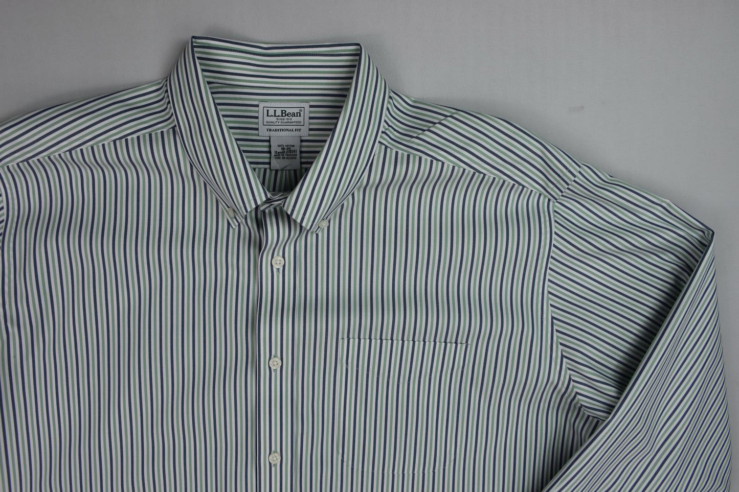 L.L. Bean Mens Button Collar White Teals Cotton Dress Shirt Size 18 NEW