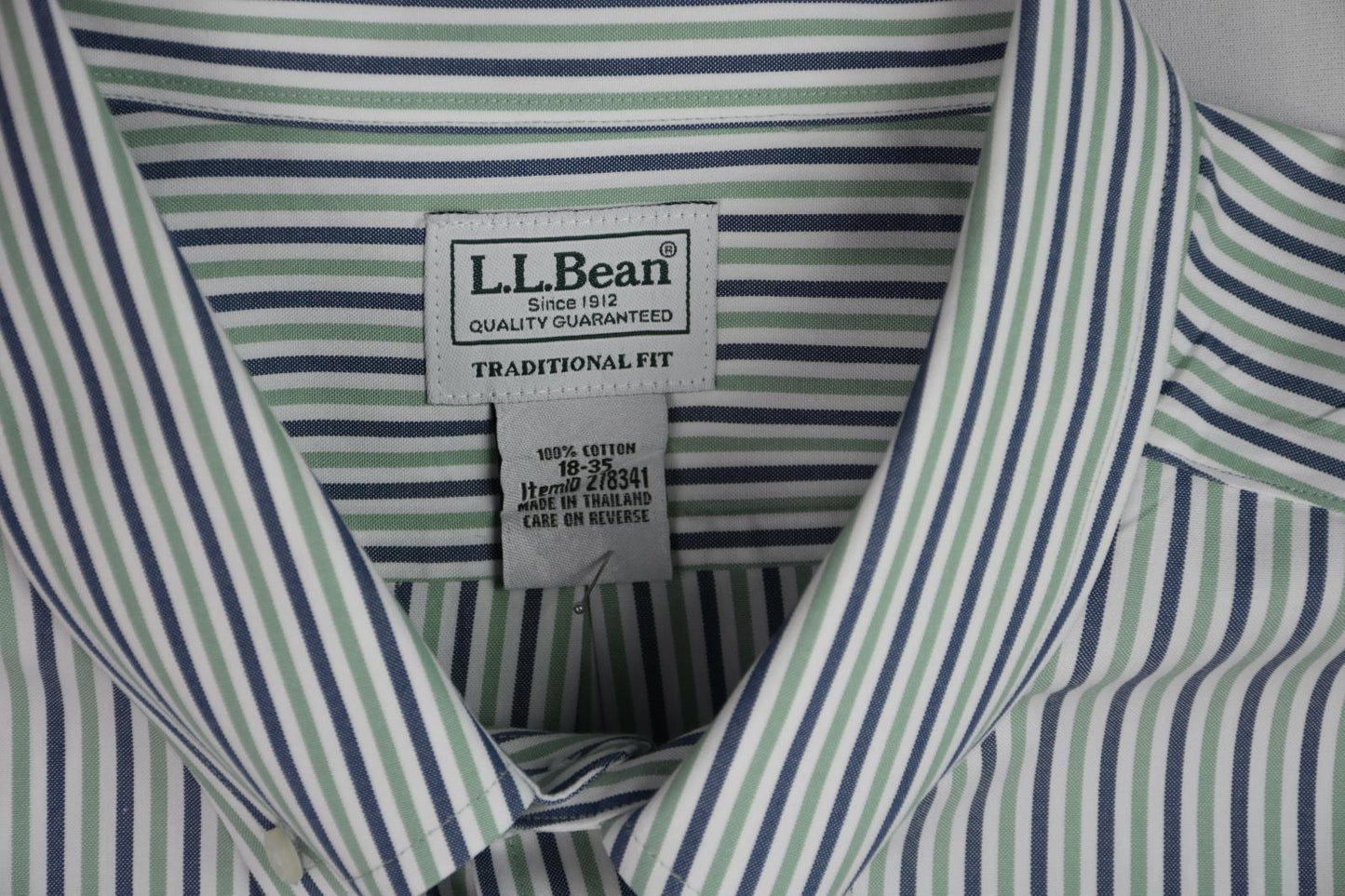 L.L. Bean Mens Button Collar White Teals Cotton Dress Shirt Size 18 NEW