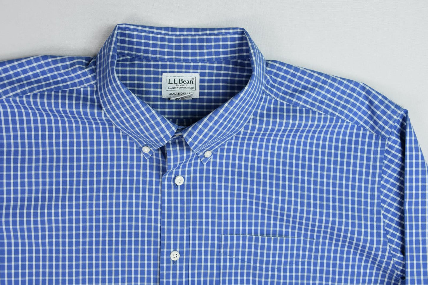 L.L. Bean Mens Button Collar Blue White Check Cotton Dress Shirt Size 18 NEW