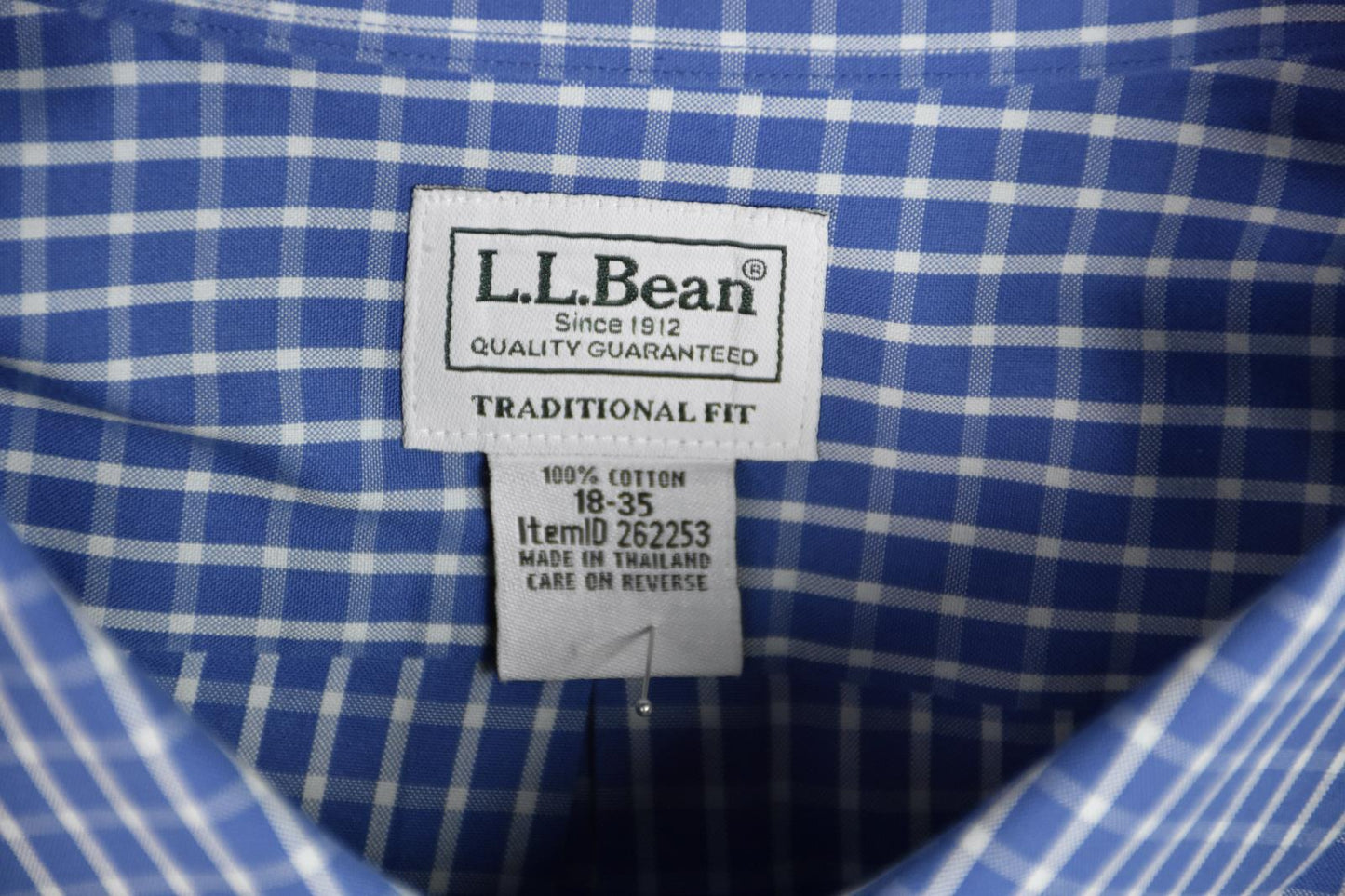 L.L. Bean Mens Button Collar Blue White Check Cotton Dress Shirt Size 18 NEW