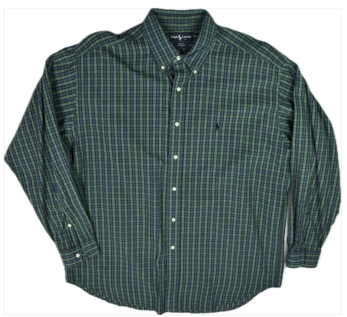 Polo Ralph Lauren Mens Blake Green Multi Check Classic-Fit Shirt XL MINT VINTAGE