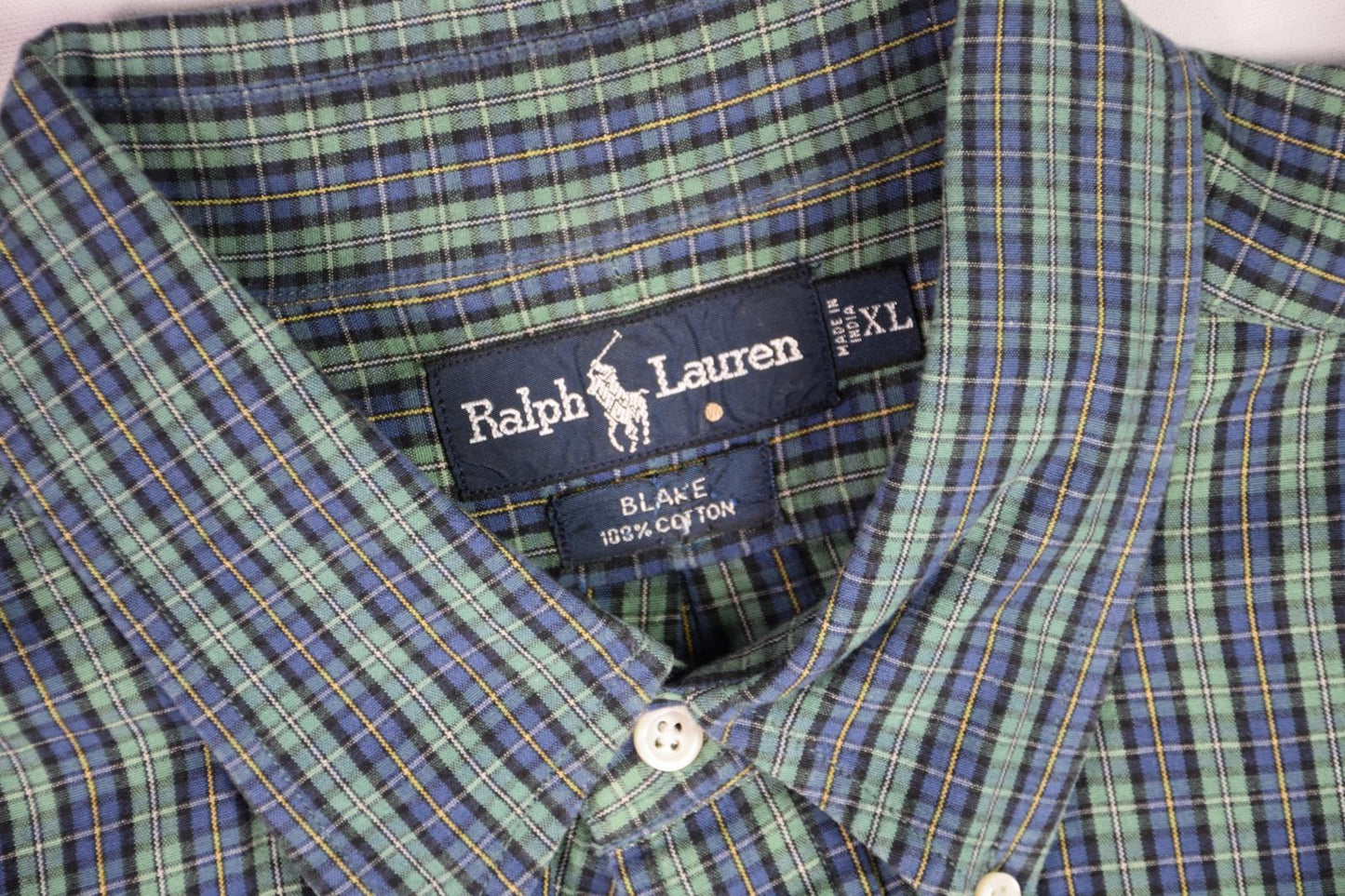 Polo Ralph Lauren Mens Blake Green Multi Check Classic-Fit Shirt XL MINT VINTAGE