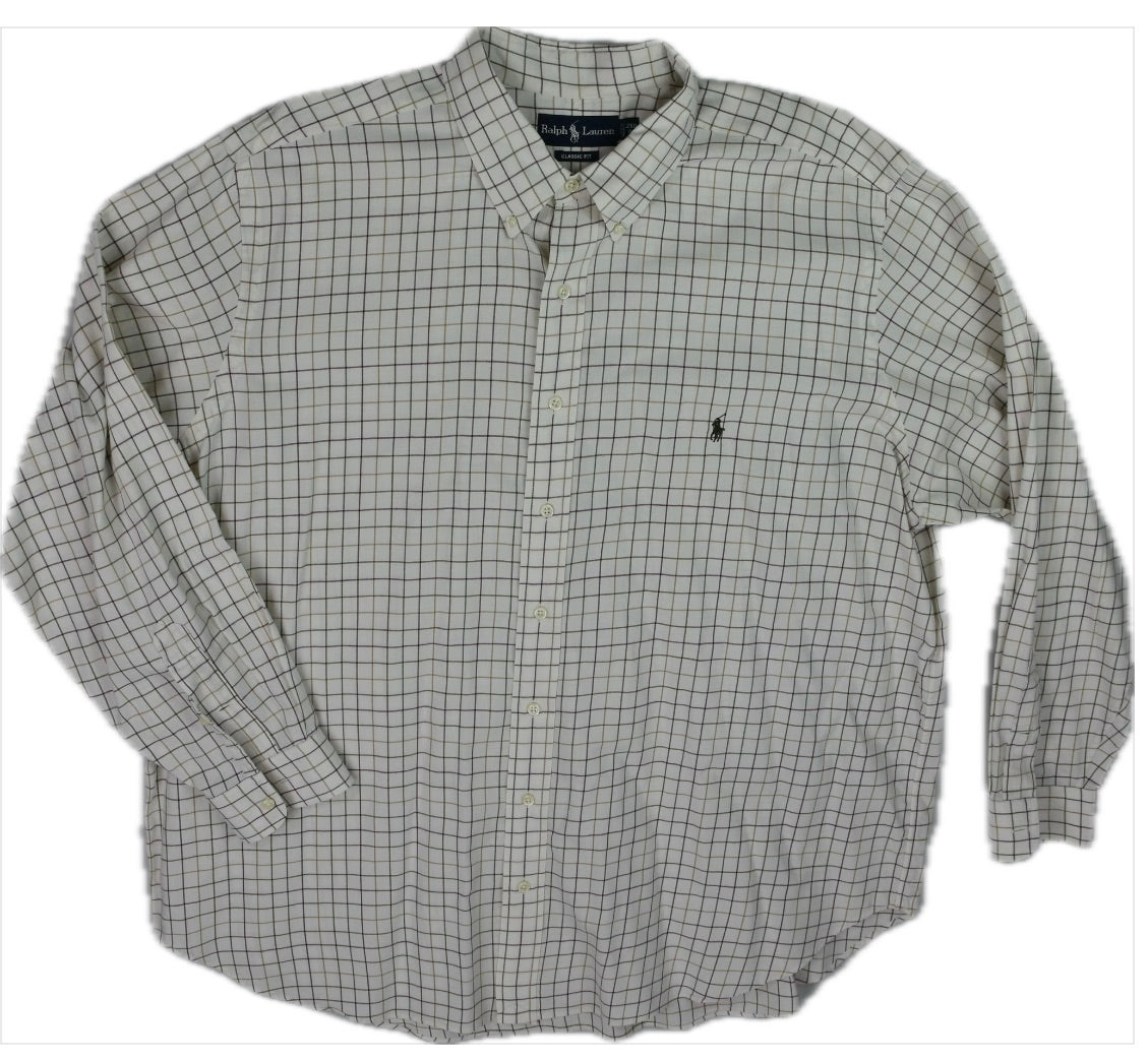 Polo Ralph Lauren Mens White Multi Check Classic-Fit Shirt 2XB Mint