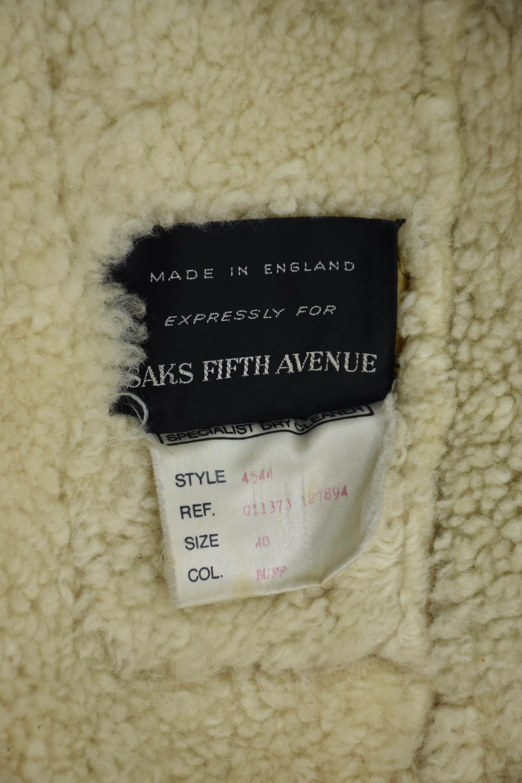 Vintage Saks Fifth Avenue Men's Sheepskin Shearling Coat Size 40 Made In England