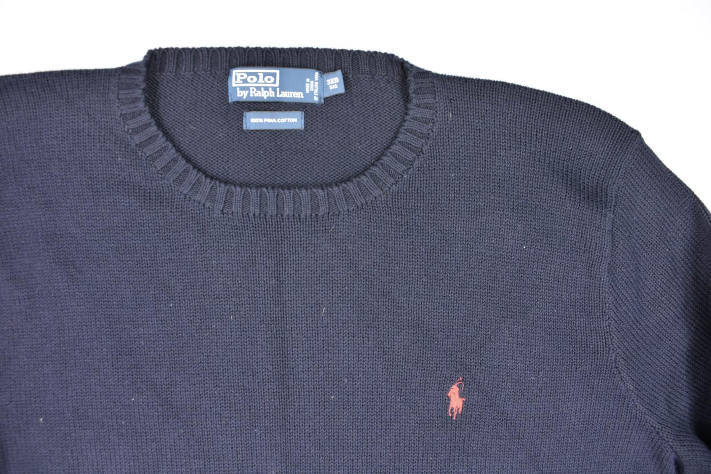 Polo Ralph Lauren Men Navy Pima Cotton Heavy Italian Yarn Cable Sweater 3XB New