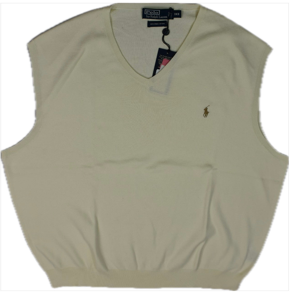 Polo Ralph Lauren Men's Cream Pima Cotton Vest Sweater 3XB NEW