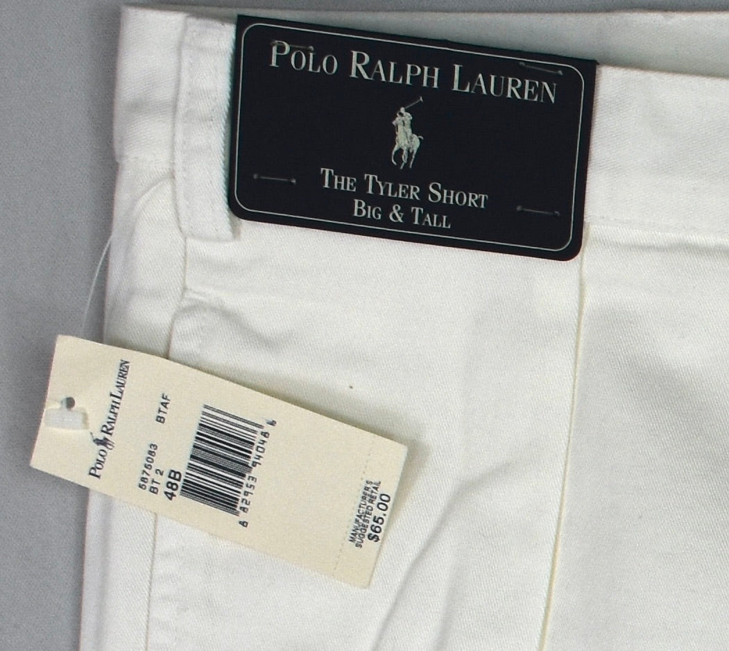 Polo Ralph Lauren Mens Big & Tall White Tyler Pleated Chino Shorts 48 B New