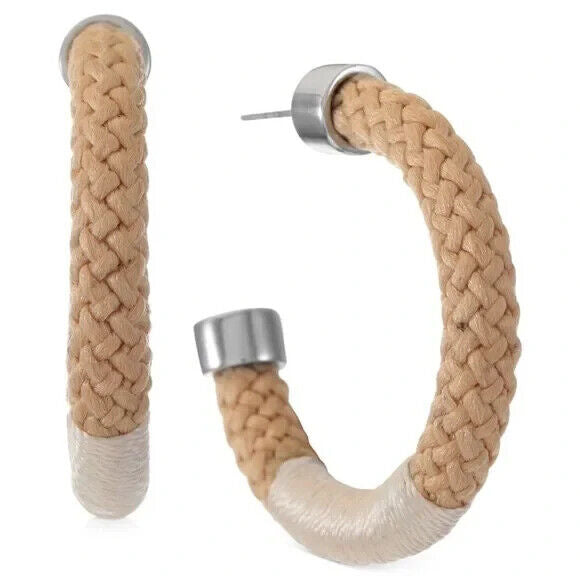 Alfani Silver-Tone Medium Braided Rope C-Hoop Earrings 1.5" NEW $30  100123664EG