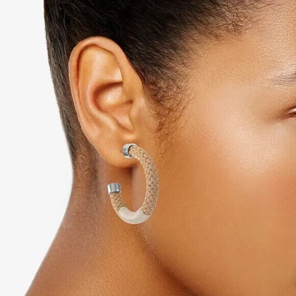 Alfani Silver-Tone Medium Braided Rope C-Hoop Earrings 1.5" NEW $30  100123664EG