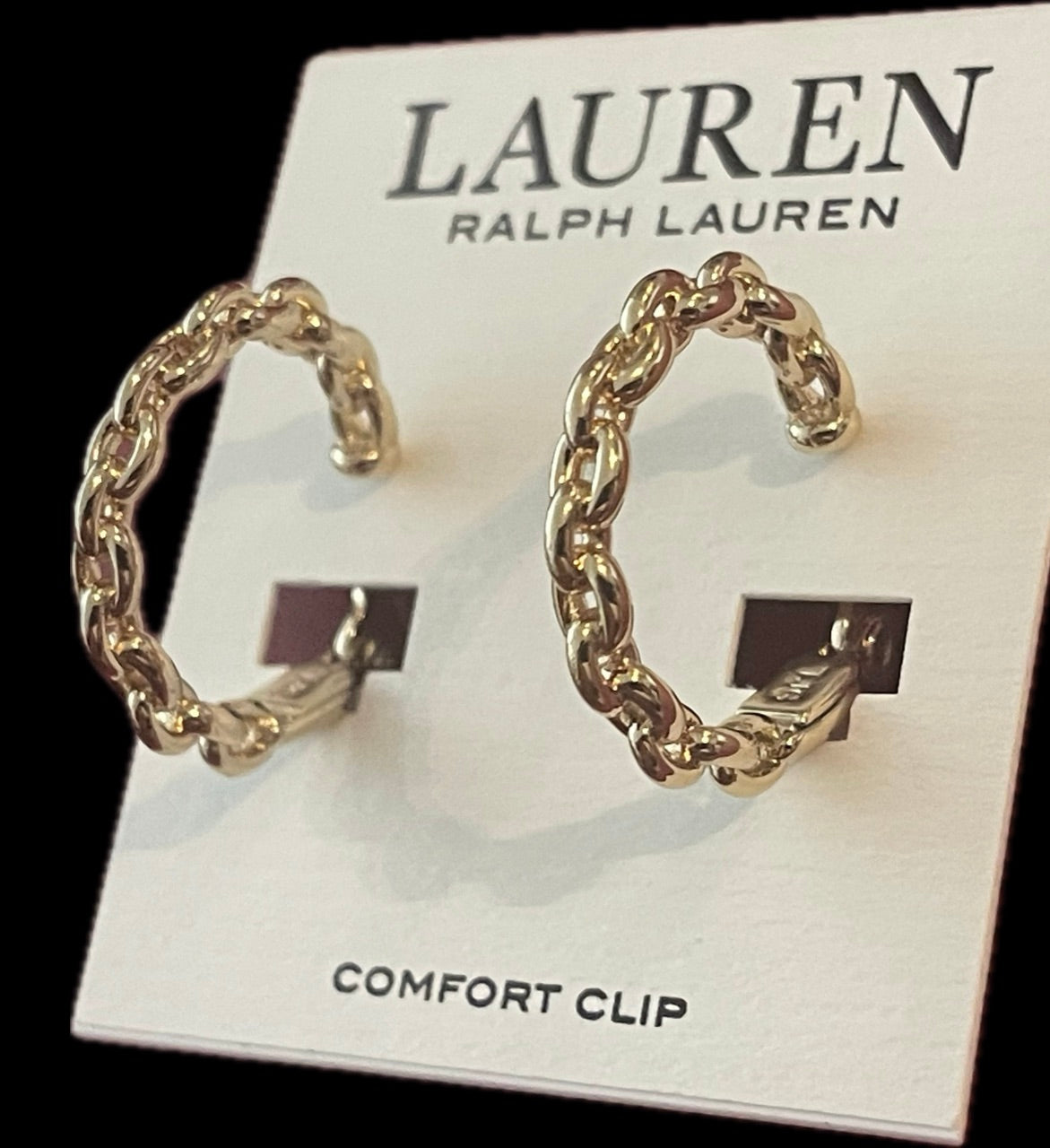 Lauren Ralph Lauren Gold-Tone Link Hoop Clip-On Earrings NEW $35 14C00033