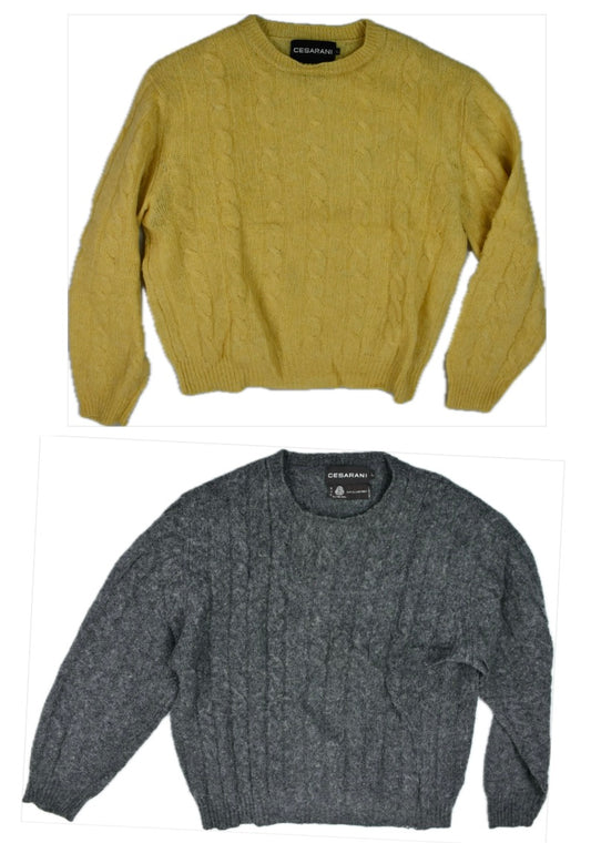 -LOTX2 VINTAGE Cesarani Men's All Pure Wool Wool Cable Knit Sweater L