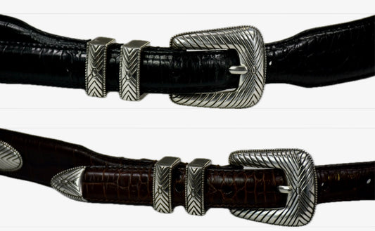 2 Roundtree & Yorke Full Grain Italian Calfskin Leather Belt 52 Vintage Silver