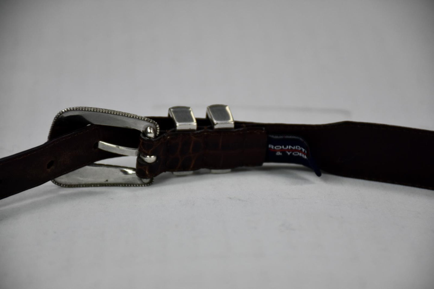 2 Roundtree & Yorke Full Grain Italian Calfskin Leather Belt 52 Vintage Silver