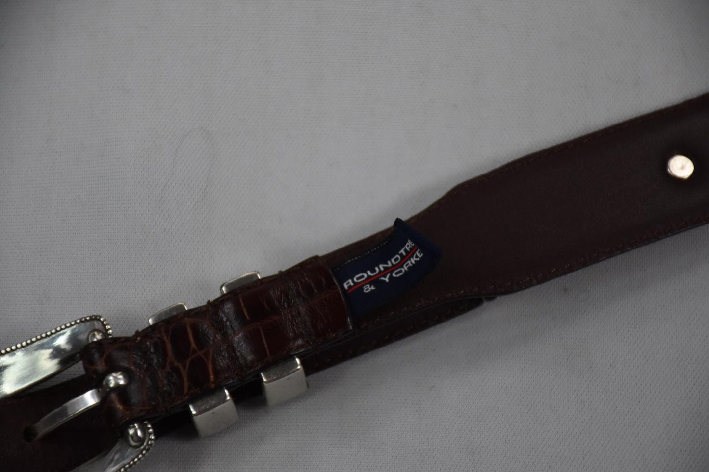 2 Roundtree & Yorke Full Grain Italian Calfskin Leather Belt 52 Vintage Silver