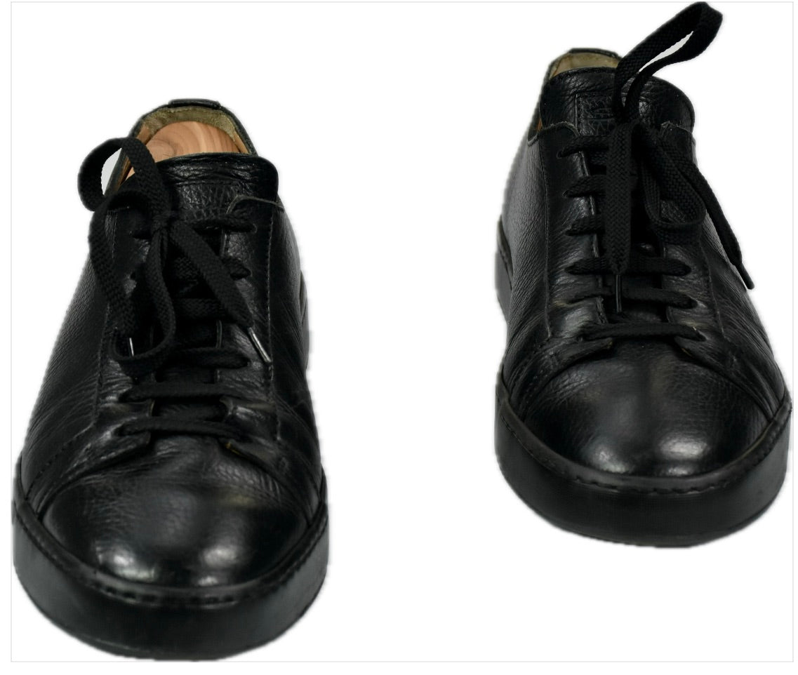 Santoni Men's Cleanic Lace Up Black Sneakers 8.5 = USA Size 9.5  NEAR MINT  $595