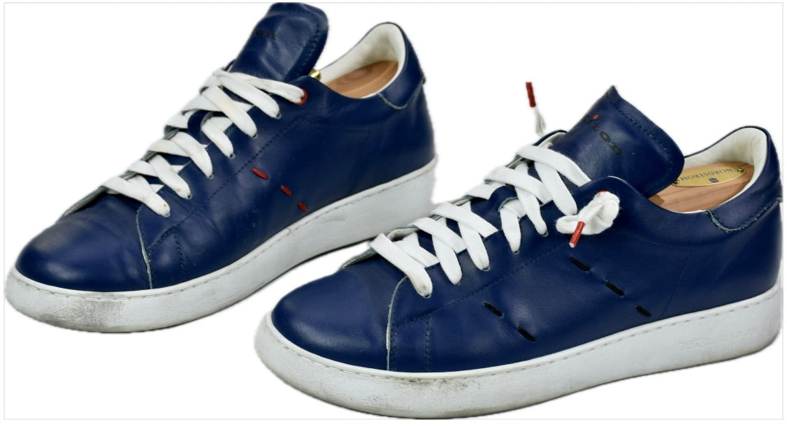 KITON SNEAKERS SHOES blue calfskin handmade luxury 42 = USA Size 9