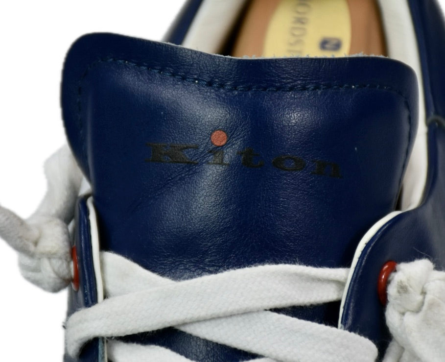 KITON SNEAKERS SHOES blue calfskin handmade luxury Italy 8 / 42 = USA Size 9