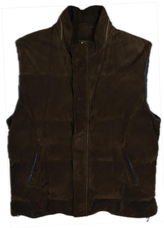 Fioroni Men's Brown Suede Leather Goose Down Wool Lining Vest 52 L MINT $2750