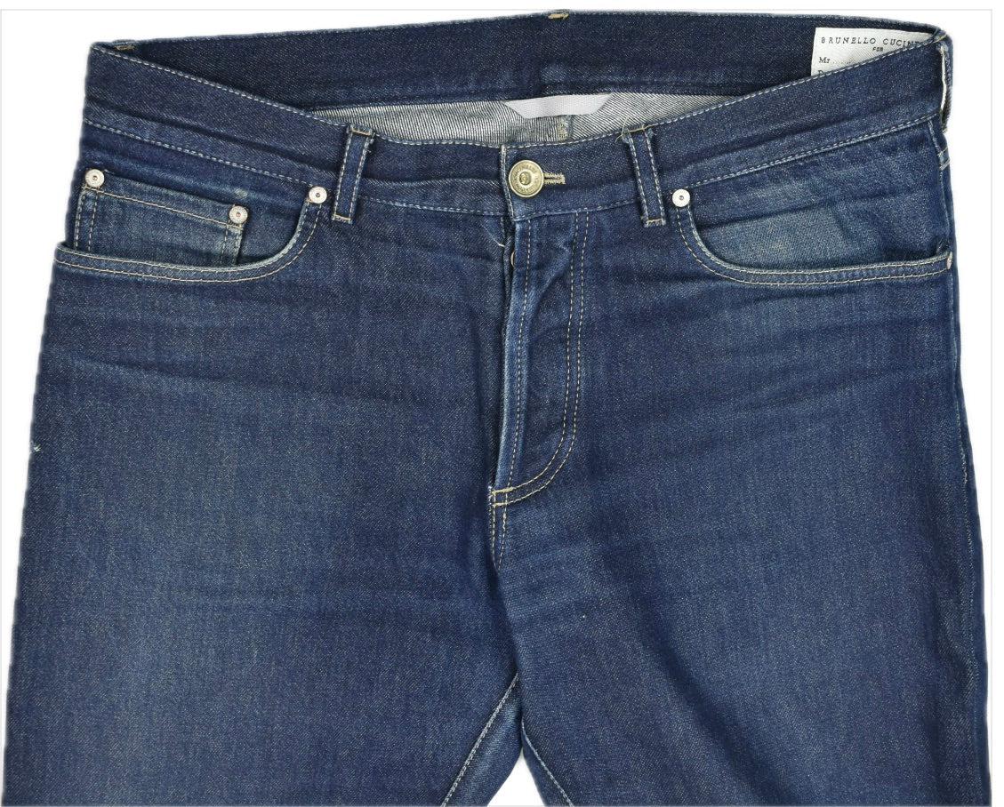 Brunello Cucinelli Men's Dark Blue Slim Denim Jeans Size 50 - 34 MINT $900