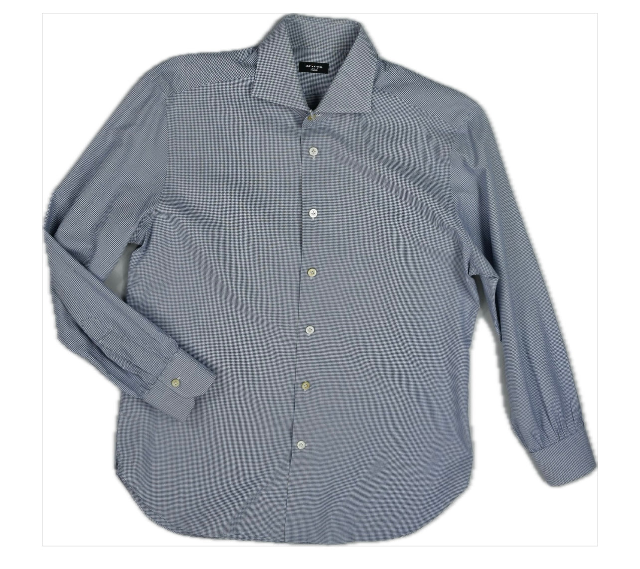 KITON BLACK LABEL Mens Slim Micro Houndstooth Dress Shirt Size 17/43 NEW